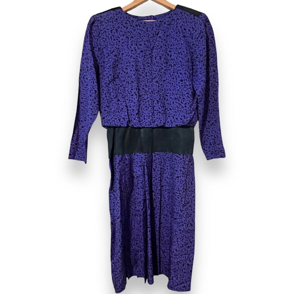 St Gillian Kay Unger Vintage 80s Purple Suede Waisted Retro Dress Silk Wool SZ 8